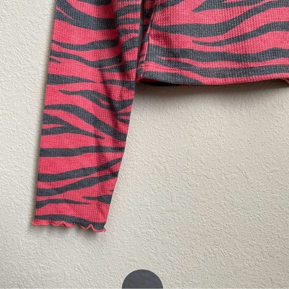 bp. Waffle-knit Thermal Zebra Striped Long Sleeve Red Tango Top w/ Ruffled Cuffs - Picture 5 of 5